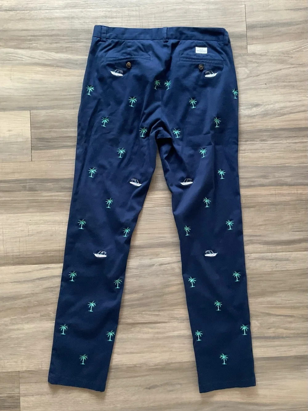 Vineyard Vines Navy Chino Pants with Green Palm Embroidery